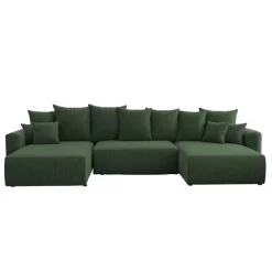 Divano letto panoramico 350x160cm velluto a coste con libreria a sinistra verde scuro Mistery