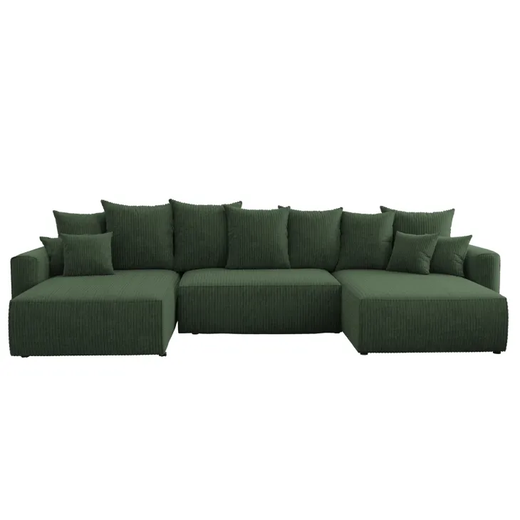 Divano letto panoramico 350x160cm velluto a coste con libreria a sinistra verde scuro Mistery