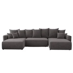 Divano letto panoramico 350x160cm velluto a coste con libreria a destra antracite Mistery