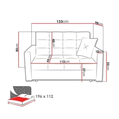 Divano letto 2 posti 133cm imbottito in tessuto antracite Isidore