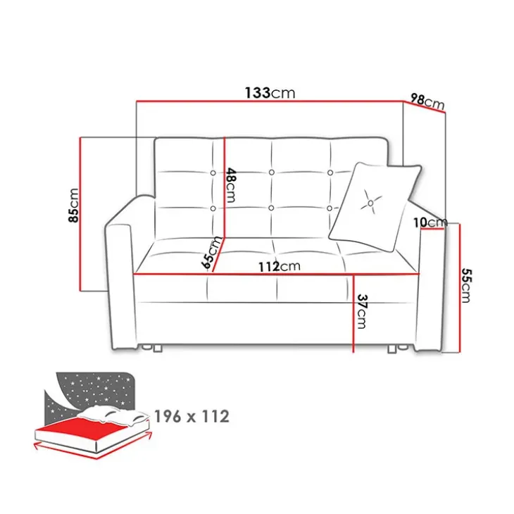 Divano letto 2 posti 133cm imbottito in tessuto antracite Isidore