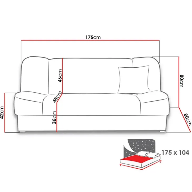 Divano letto 2 posti 182cm pieghevole senza braccioli grigio scuro Rollo