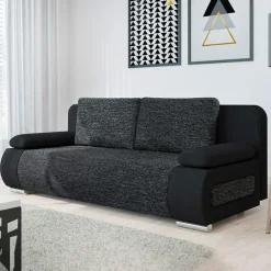 Divano letto 3 posti imbottito 200cm nero grigio scuro Barney