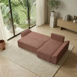 Divano letto 3 posti reversibile 240x140cm matrimoniale angolare velluto a coste rosa Appia