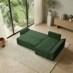 Divano letto 3 posti reversibile 240x140cm matrimoniale angolare velluto a coste verde Appia