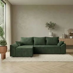 Divano letto 3 posti reversibile 240x140cm matrimoniale angolare velluto a coste verde Appia