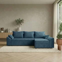 Divano letto 3 posti reversibile 240x140cm matrimoniale angolare velluto a coste blu Appia