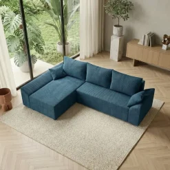 Divano letto 3 posti reversibile 240x140cm matrimoniale angolare velluto a coste blu Appia