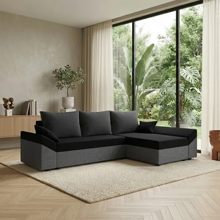 Divano letto 3 posti reversibile 240x140cm matrimoniale angolare grigio nero Appia
