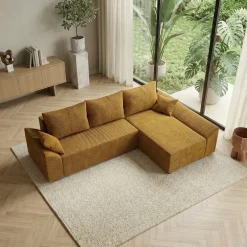 Divano letto 3 posti reversibile 240x140cm matrimoniale angolare velluto a coste senape ocra Appia