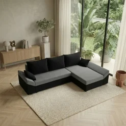 Divano letto 3 posti reversibile 240x140cm matrimoniale angolare nero grigio Appia