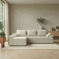 Divano letto 3 posti reversibile 240x140cm matrimoniale angolare velluto a coste beige Appia