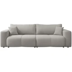 Divano letto 3 posti 248x90cm con contenitore in tessuto velo grigio chiaro Floty