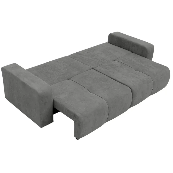 Divano letto 3 posti 248x90cm con contenitore in tessuto velo grigio scuro Floty