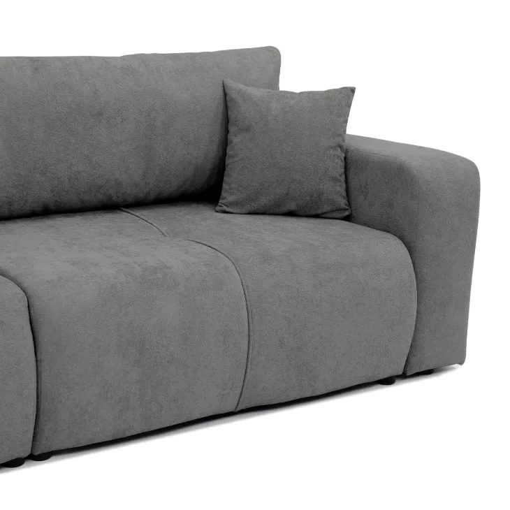 Divano letto 3 posti 248x90cm con contenitore in tessuto velo grigio scuro Floty