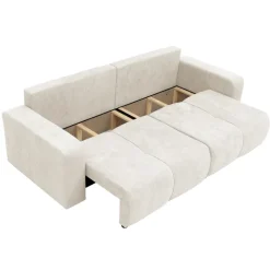 Divano letto 3 posti 248x90cm con contenitore in tessuto velo bianco Floty