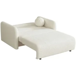 Divano letto 2 posti 130x103 cm con contenitore e cuscino tessuto velo panna Reposa