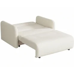 Divano letto 2 posti 130x103 cm con contenitore e cuscino tessuto bouclé beige chiaro Reposa