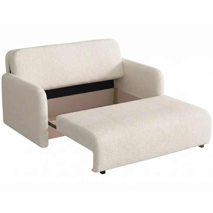 Divano letto 3 posti 170x103 cm con contenitore e cuscino tessuto velo panna Reposa