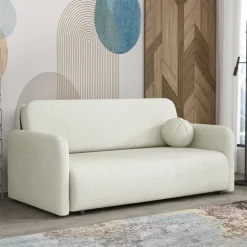Divano letto 3 posti 170x103 cm con contenitore e cuscino tessuto bouclé beige chiaro Reposa