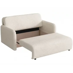 Divano letto 3 posti 170x103 cm con contenitore e cuscino tessuto bouclé beige chiaro Reposa