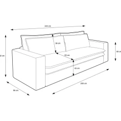 Divano letto 3 posti 244x95cm velluto a coste beige Restful