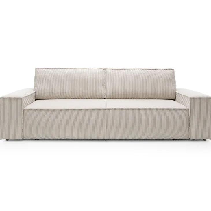Divano letto 3 posti 257x106cm velluto a coste beige Snuggle