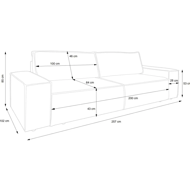 Divano letto 3 posti 257x106cm velluto a coste blu Snuggle