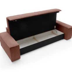 Divano letto 3 posti 257x106cm velluto a coste rosa Snuggle