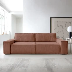 Divano letto 3 posti 257x106cm velluto a coste rosa Snuggle