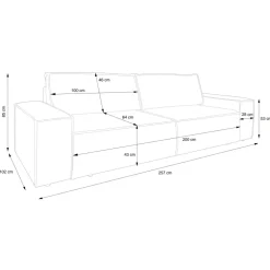 Divano letto 3 posti 257x106cm velluto a coste rosa Snuggle
