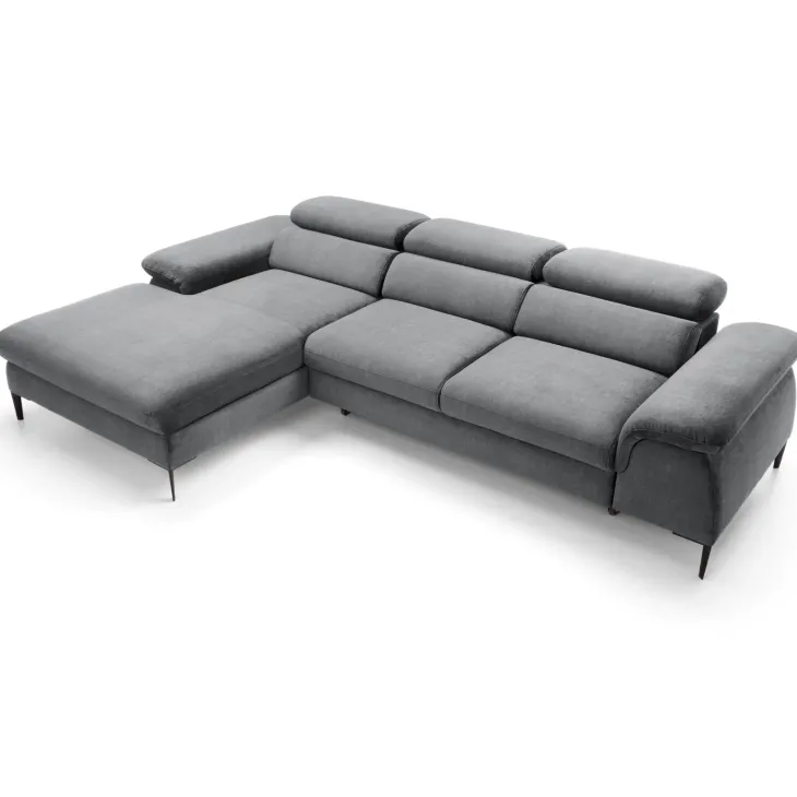 Divano letto regolabile angolare sinistra 4 posti 288x182cm tessuto grigio chiaro Loungey