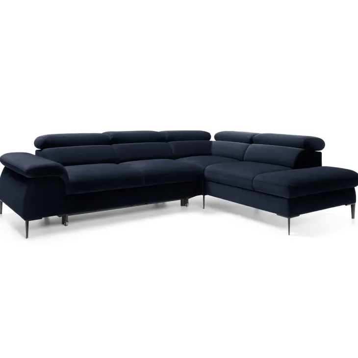 Divano letto regolabile angolare destra 5 posti 280x214cm tessuto blu Snuggity