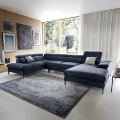Divano letto regolabile angolare sinistro 5 posti 353x214cm tessuto blu Calmora