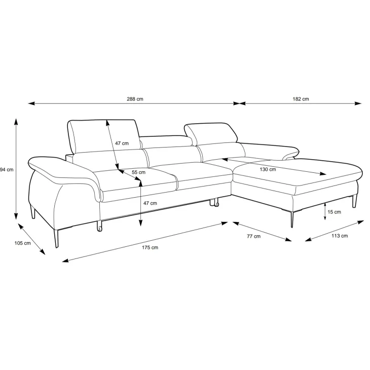 Divano letto regolabile angolare sinistra 4 posti 288x182cm tessuto blu Loungey