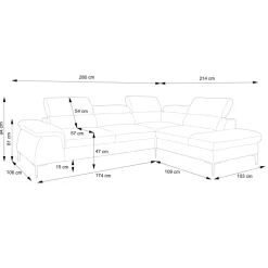 Divano letto regolabile angolare sinistra 5 posti 280x214cm tessuto blu Snuggity