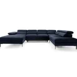 Divano letto regolabile angolare destro 5 posti 353x214cm tessuto blu Calmora