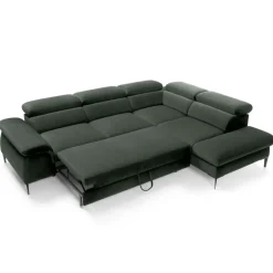 Divano letto regolabile angolare destra 5 posti 280x214cm tessuto verde Snuggity