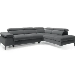 Divano letto regolabile angolare destra 5 posti 280x214cm tessuto grigio Snuggity
