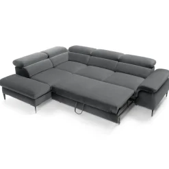 Divano letto regolabile angolare sinistra 5 posti 280x214cm tessuto grigio Snuggity