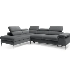 Divano letto regolabile angolare sinistra 5 posti 280x214cm tessuto grigio Snuggity