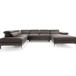 Divano letto regolabile angolare sinistro 5 posti 353x214cm tessuto tortora scuro Calmora