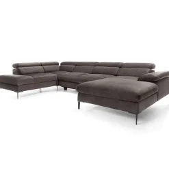 Divano letto regolabile angolare sinistro 5 posti 353x214cm tessuto tortora scuro Calmora