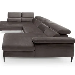 Divano letto regolabile angolare sinistro 5 posti 353x214cm tessuto tortora scuro Calmora