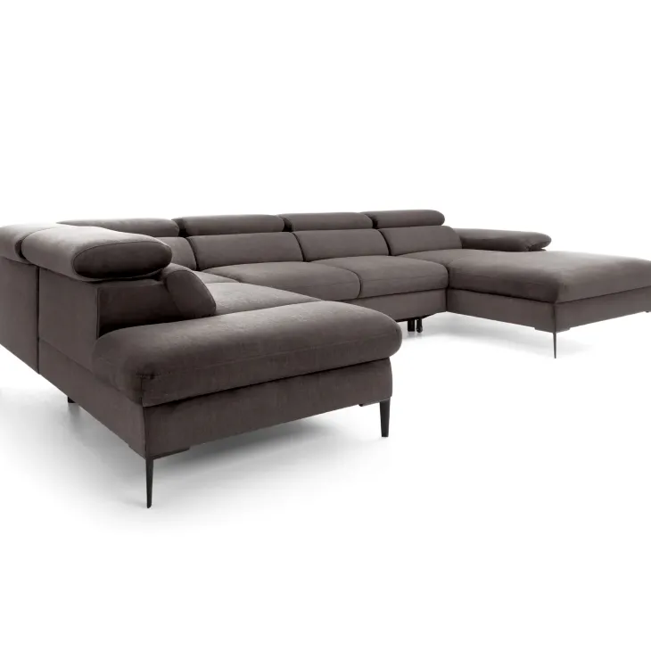 Divano letto regolabile angolare sinistro 5 posti 353x214cm tessuto tortora scuro Calmora