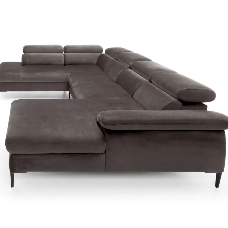 Divano letto regolabile angolare sinistro 5 posti 353x214cm tessuto tortora scuro Calmora