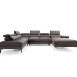 Divano letto regolabile angolare sinistro 5 posti 353x214cm tessuto tortora scuro Calmora