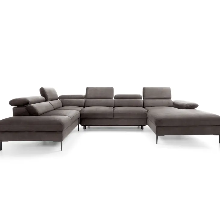 Divano letto regolabile angolare sinistro 5 posti 353x214cm tessuto tortora scuro Calmora