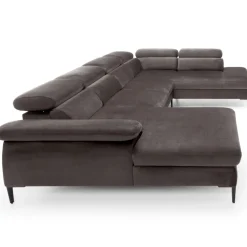 Divano letto regolabile angolare destro 5 posti 353x214cm tessuto tortora scuro Calmora