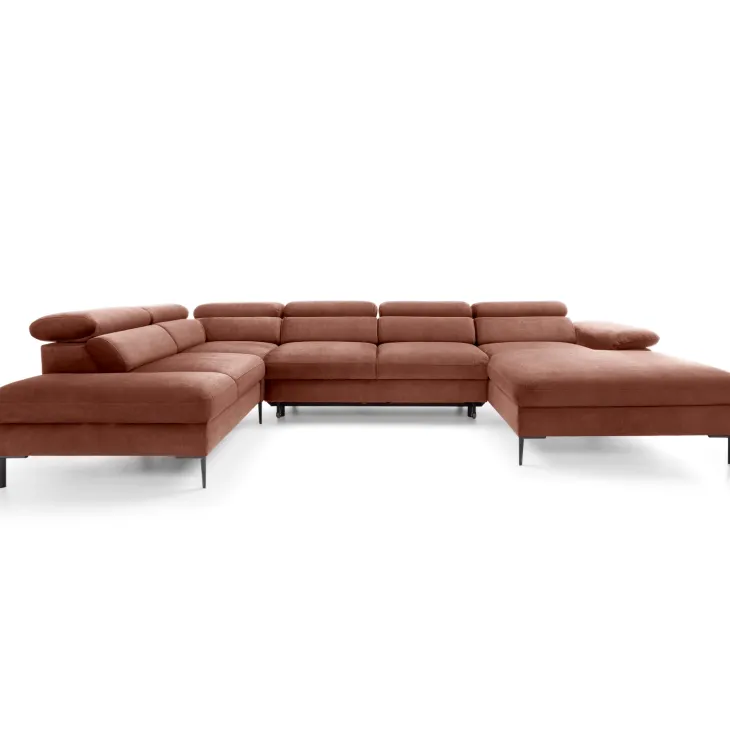 Divano letto regolabile angolare sinistro 5 posti 353x214cm tessuto arancio corallo Calmora